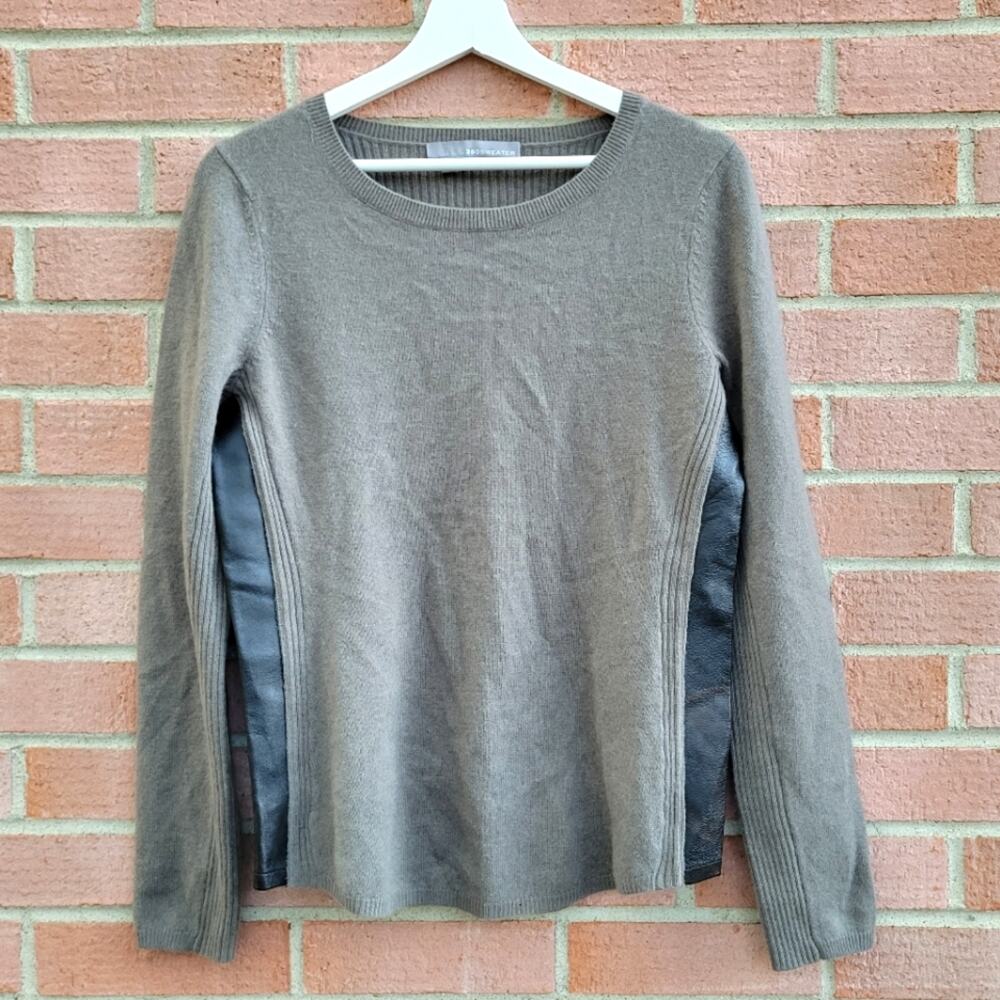360 Sweater Cashmere Wool Blend Leather Paneled Crew Neck Sweater Small